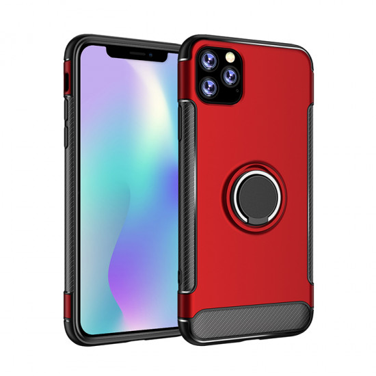 iPhone 11 Pro (5.8in) 360 Rotating Ring Stand Hybrid Case with Metal Plate (Red)