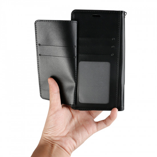 Multi Pockets Folio Flip Leather Wallet Case with Strap for Samsung Galaxy S21 Ultra 5G (Black)