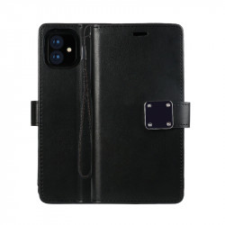 iPhone 11 (6.1in) Multi Pockets Folio Flip Leather Wallet Case with Strap (Black)