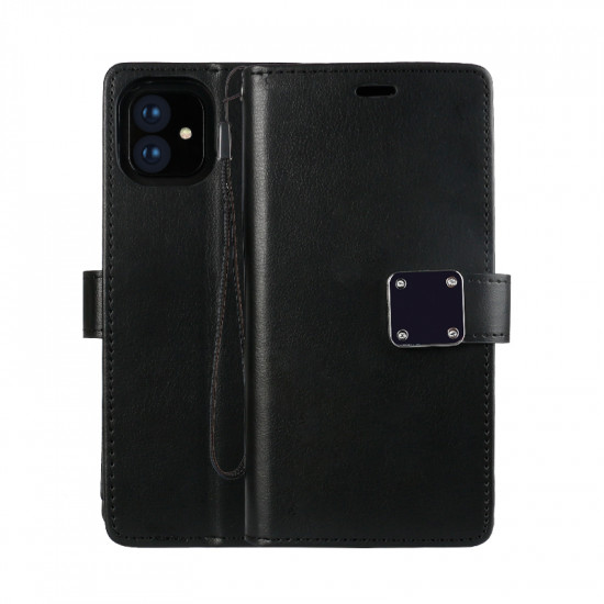 Multi Pockets Folio Flip Leather Wallet Case with Strap for iPhone 12 / 12 Pro 6.1 (Black)