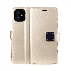 iPhone 11 (6.1in) Multi Pockets Folio Flip Leather Wallet Case with Strap (Gold)