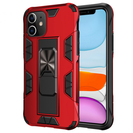 iPhone 11 6.1 Military Grade Armor Protection Stand Magnetic Feature Case (Red)
