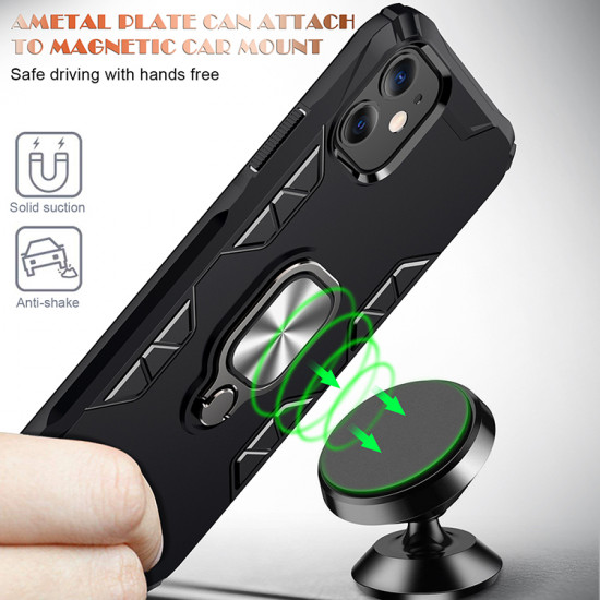Ultimate Shockproof 360 Ring Stand Case with Magnetic Metal Plate for iPhone 11 6.1 (Black)