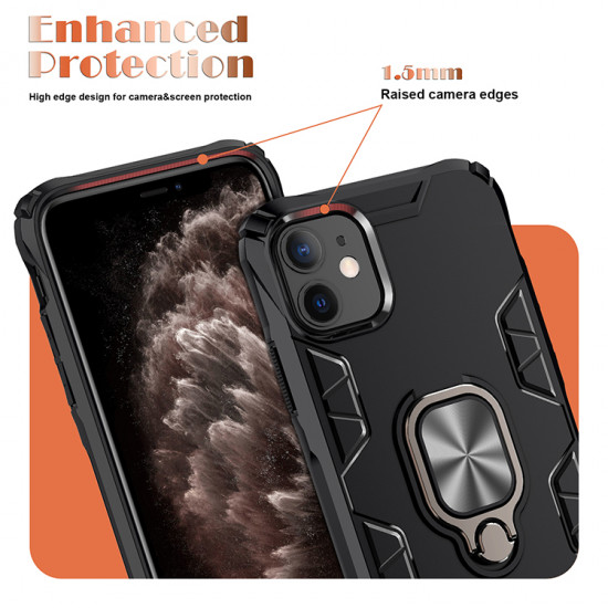 Ultimate Shockproof 360 Ring Stand Case with Magnetic Metal Plate for iPhone 11 6.1 (Black)