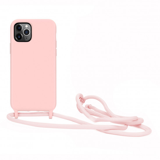 Crossbody Lanyard Neck Strap Adjustable Necklace Pro Silicone Case Bag for iPhone 12 / 12 Pro 6.1 (Pink)