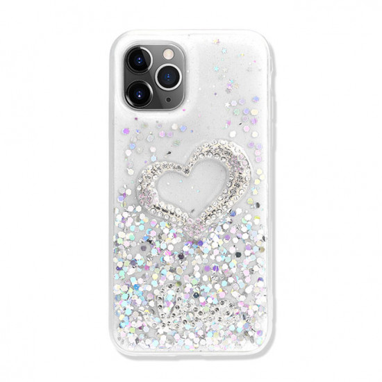Love Heart Crystal Shiny Glitter Sparkling Jewel Case Cover for iPhone 12 / 12 Pro 6.1 (Clear)