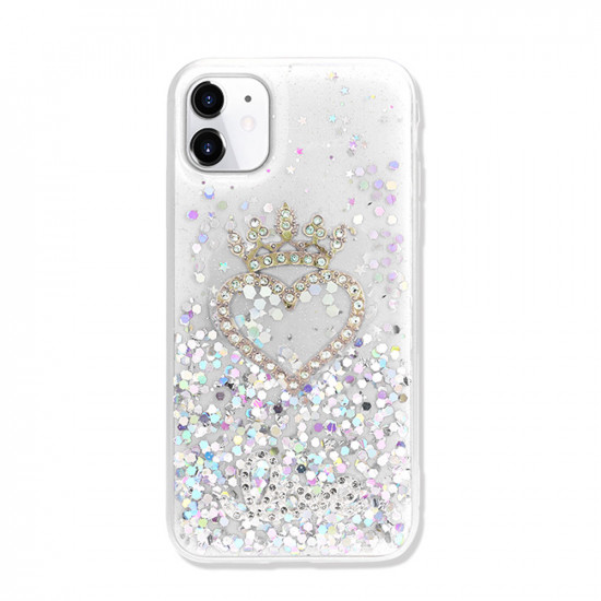 Star Crown Heart Crystal Shiny Glitter Sparkling Jewel Case Cover for iPhone 12 / 12 Pro 6.1 (Clear)