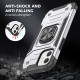 Cube Style Armor Case with Rotating Ring Holder, Kickstand and Magnetic Car Mount Plate for iPhone 12 Pro Max 6.7 (Silver)