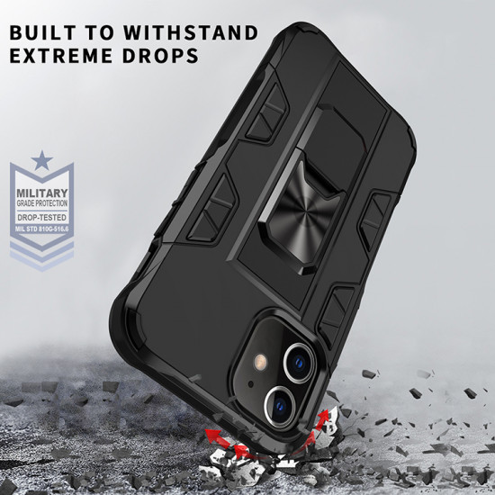 Military Grade Armor Protection Stand Magnetic Feature Case for iPhone 12 Mini 5.4 (Black)