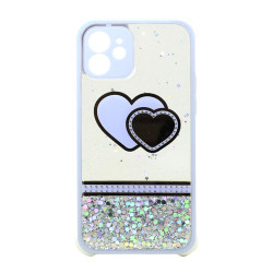 Glitter Jewel Diamond Armor Bumper Case with Camera Lens Protection Cover for Apple iPhone 12 / 12 Pro 6.1 (Heart Purple)