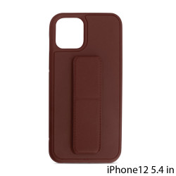 PU Leather Hand Grip Kickstand Case with Metal Plate for iPhone 12 Mini 5.4 inch (Brown)