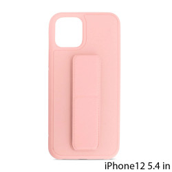PU Leather Hand Grip Kickstand Case with Metal Plate for iPhone 12 Mini 5.4 inch (Pink)