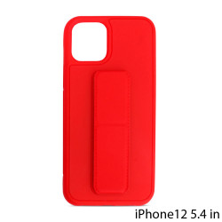 PU Leather Hand Grip Kickstand Case with Metal Plate for iPhone 12 Mini 5.4 inch (Red)