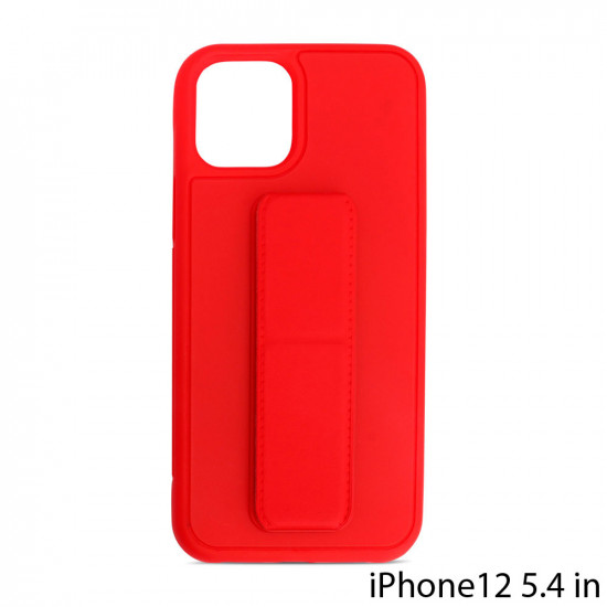 PU Leather Hand Grip Kickstand Case with Metal Plate for iPhone 12 Mini 5.4 inch (Red)