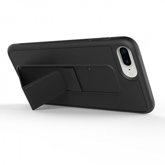 PU Leather Hand Grip Kickstand Case with Metal Plate for iPhone 12 Mini 5.4 inch (Black)