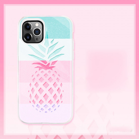 Dual Layer High Impact Protective Hybrid Hard Design Case for iPhone 12 / 12 Pro 6.1 (Shiny Pineapple)