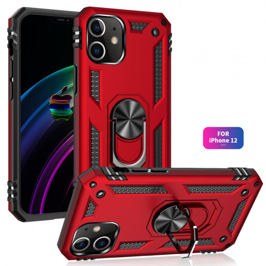 Tech Armor Ring Stand Grip Case with Metal Plate for iPhone 12 Mini 5.4 inch (Red)