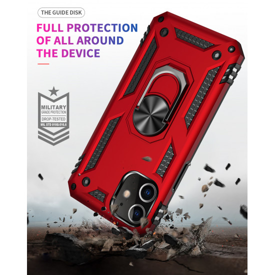 Tech Armor Ring Stand Grip Case with Metal Plate for iPhone 12 Mini 5.4 inch (Red)