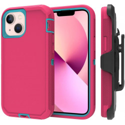 Premium Armor Heavy Duty Dual-Layer Case with Clip for iPhone 13 (6.1) -(Hotpink-Blue)