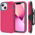 Premium Armor Heavy Duty Dual-Layer Case with Clip for iPhone 13 (6.1) -(Hotpink-Blue)