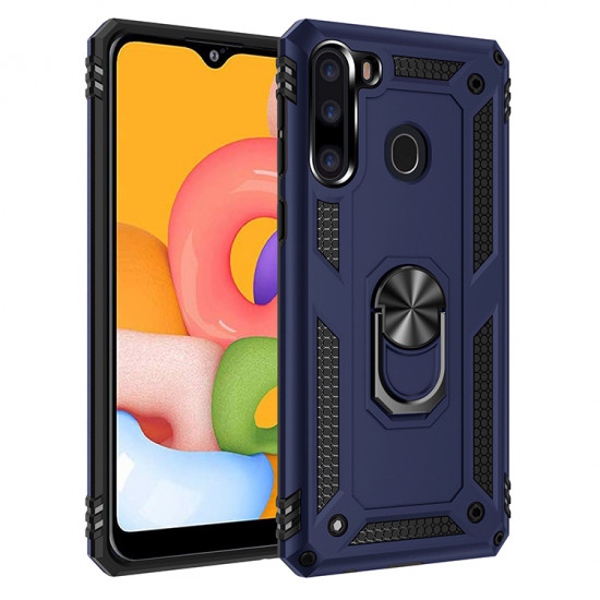 Tech Armor Ring Grip Case with Metal Plate for Samsung Galaxy A21 (Navy Blue)