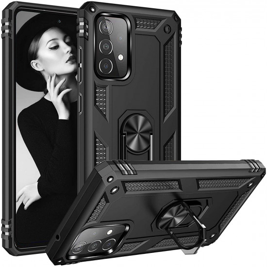 Tech Armor Ring Stand Grip Case with Metal Plate for Samsung Galaxy A72 5G (Black)