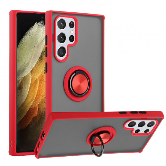 Tuff Slim Armor Hybrid Ring Stand Case for Samsung Galaxy S22 Ultra 5G (Red)