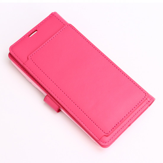 Multi Pockets Folio Flip Leather Wallet Case with Strap for Samsung Galaxy S21 Ultra 5G (Hot Pink)