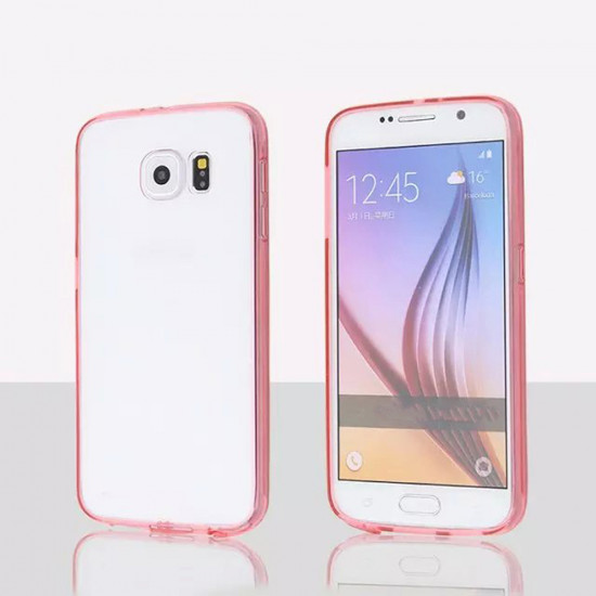 Samsung Galaxy S6 Edge Plus Crystal Clear Gummy Hybrid Case (Hot Pink)
