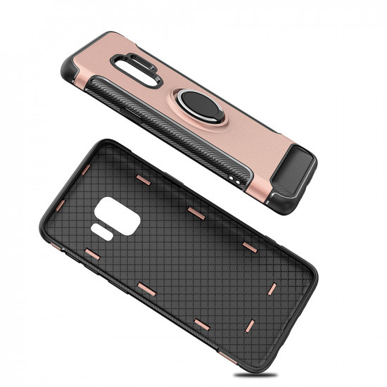 Galaxy S9 360 Rotating Ring Stand Hybrid Case with Metal Plate (Rose Gold)
