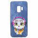 Galaxy S9 Design Cloth Stitch Hybrid Case (Blue Cat)