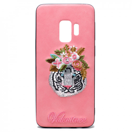 Galaxy S9 Design Cloth Stitch Hybrid Case (Pink Tiger)