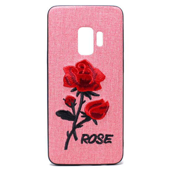 Galaxy S9 Design Cloth Stitch Hybrid Case (Pink Rose)