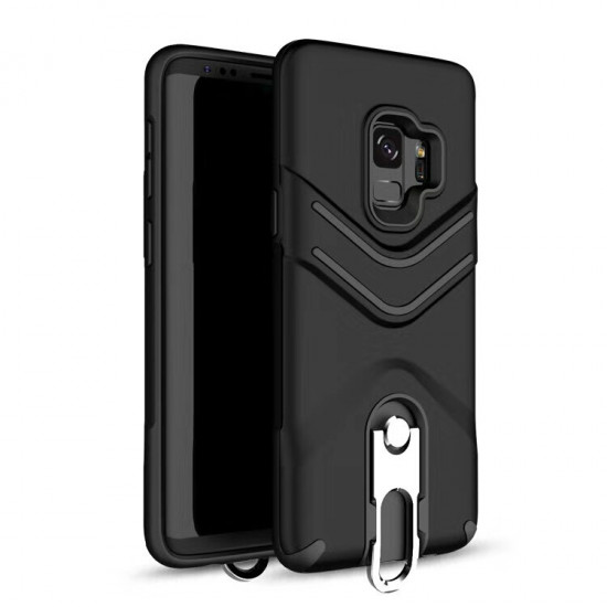 Galaxy S9+ (Plus) Metal Hook Carry Stand Hybrid Case (Black)