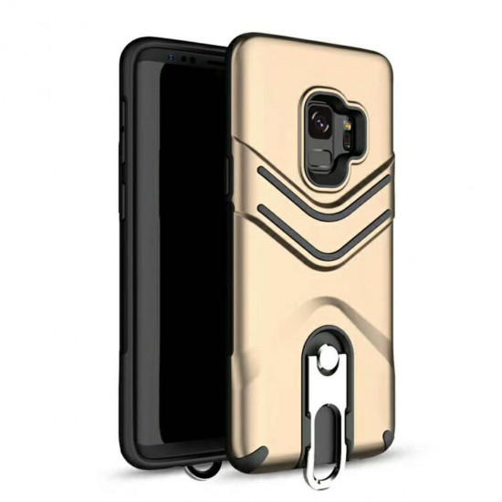 Galaxy S9+ (Plus) Metal Hook Carry Stand Hybrid Case (Gold)