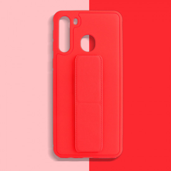PU Leather Hand Grip Kickstand Case for Samsung Galaxy A21 (Red)