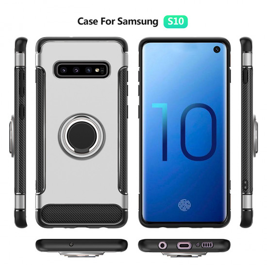 Galaxy S10 360 Rotating Ring Stand Hybrid Case with Metal Plate (Black)