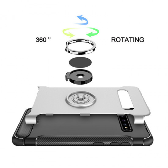 Galaxy S10 360 Rotating Ring Stand Hybrid Case with Metal Plate (Silver)