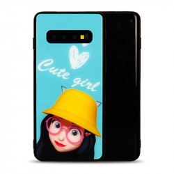 Galaxy S10 Design Tempered Glass Hybrid Case (Cute Girl)