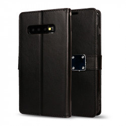 Galaxy S10e Multi Pockets Folio Flip Leather Wallet Case with Strap (Black)