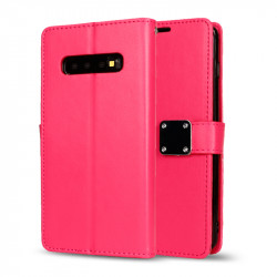 Galaxy S10e Multi Pockets Folio Flip Leather Wallet Case with Strap (Hot Pink)