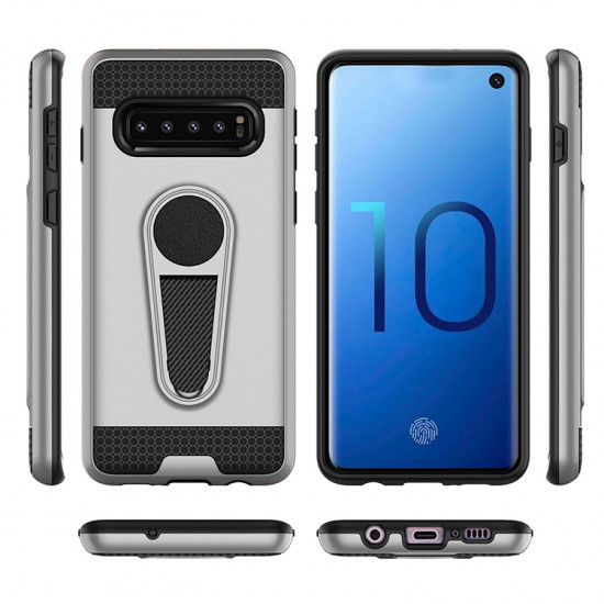 Galaxy S10e Metallic Plate Stand Case Work with Magnetic Mount Holder (Silver)