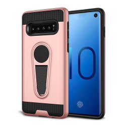 Galaxy S10 Metallic Plate Stand Case Work with Magnetic Mount Holder (Rose Gold)