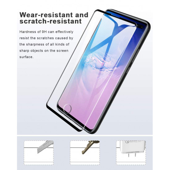 Galaxy S10+ (Plus) 3D Tempered Glass Full Screen Protector with Working Adhesive In Screen Finger Scanner (Black)