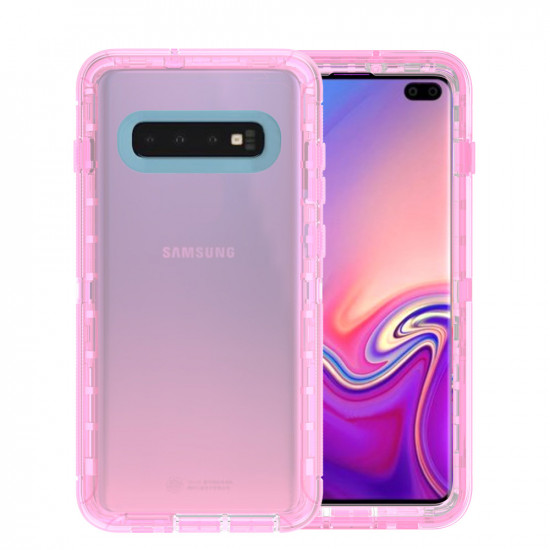 Galaxy S10 Transparent Clear Armor Robot Case (Pink)