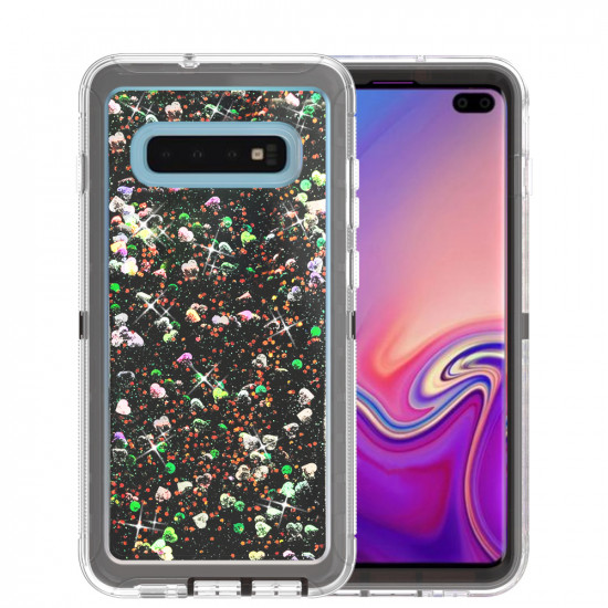 Galaxy S10e Star Dust Clear Liquid Armor Robot Case (Black)