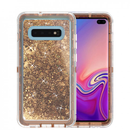 Galaxy S10 Star Dust Clear Liquid Armor Defender Case (Gold)