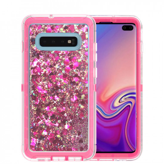 Galaxy S10+ (Plus) Star Dust Clear Liquid Armor Robot Case (Hot Pink)