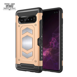 Galaxy S10e Metallic Plate Case Work with Magnetic Holder and Card Slot (Champagne Gold)