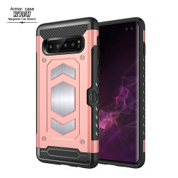 Galaxy S10e Metallic Plate Case Work with Magnetic Holder and Card Slot (Rose Gold)